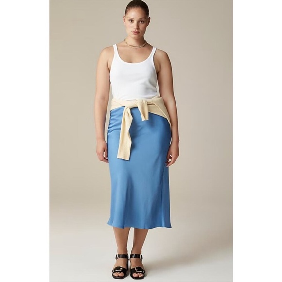 J Crew Gwyneth Slip Skirt Light Baby Blue Satin Midi Pull-On Size Large L NWT - Picture 12 of 13
